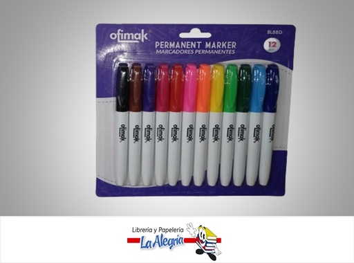 [785571628289] MARCADOR PERMANENTE BL88D PAQ 12 COLORES MARCA OFIMAK
