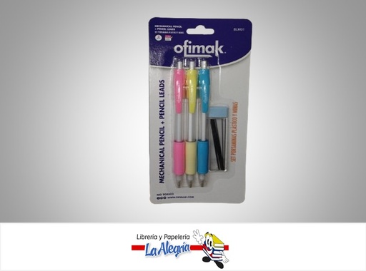 [785571628401] PORTAMINA PLASTICO 0.7 MM BLM01 + MINAS PAQ 3 UND PASTEL MARCA OFIMAK