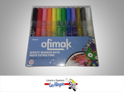 [785571629354] MARCADOR ACRILICO CON VALVULA OK659 PAQ 12 UND MARCA OFIMAK