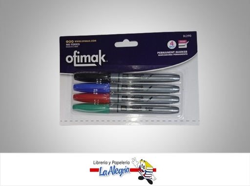 [040962166536] MARCADOR PERMANENTE PUNTA FINA BL290; 4MM PAQ 4 COLORES MARCA OFIMAK