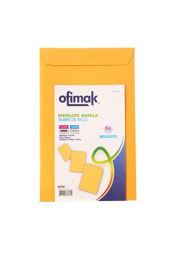 [781360870655] SOBRE MANILA DE PAGO OK164S6; 10.8X18 CM PQ 06 UND MARCA OFIMAK