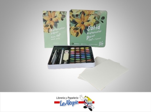 [6974102660636] PINTURA ACUARELA SOLIDA SET ACCSESORIOS 36 COLORES MARCA MARIES