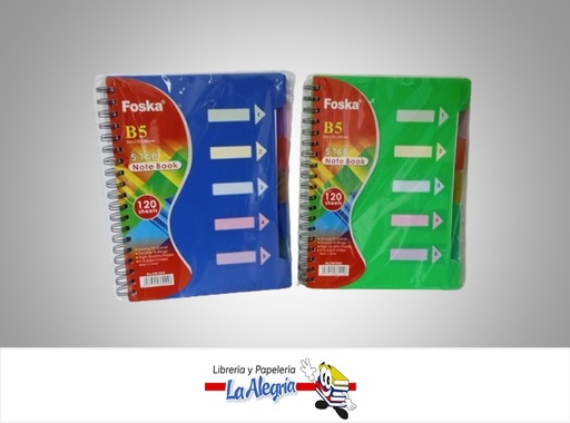[6937544360458] LIBRETA ESPIRAL DW1043 120 HOJAS CON SEPARADORES B5 25X18CM MARCA FOSKA