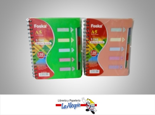 [6937544360441] LIBRETA ESPIRAL DW1042 120 HOJAS CON SEPARADORES A5 21X15CM MARCA FOSKA