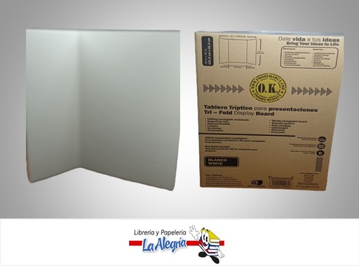 [7592402290965] TRIPTICO PARA EXPOSICIONES ESCOLARES EN CARTON CORRUGADO TRI-FOLD 122X91CM BLANCO UND MARCA O.K.