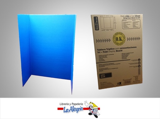 [7592402290101] TRIPTICO PARA EXPOSICIONES ESCOLARES EN CARTON CORRUGADO TRI-FOLD 122X91CM AZUL UND MARCA O.K.