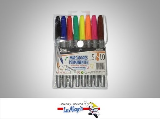 [7591213015927] MARCADOR PERMANENTE 8063108C PAQ 8 COL MARCA SISLO