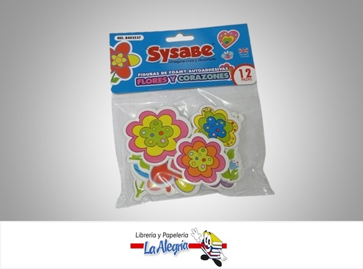 [7591213011578] FIGURAS DE FOAMI ADHESIVA FLORES Y CORAZONES 12 PZAS MARCA SYSABE