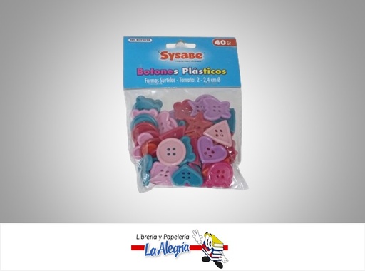 [7591213022796] BOTON PLASTICO FORMAS SURTIDAS BOT2018 2-2,4 CM ø PAQ 28 PZA  MARCA SYSABE