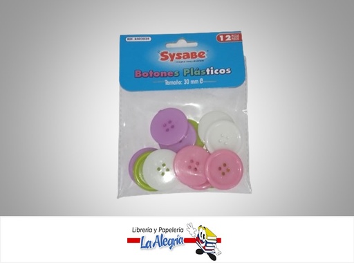 [7591213019345] BOTON PLASTICO BOT2034 30 MM PAQ 12 PZA MARCA SYSABE