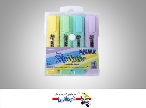 [7591213023724] RESALTADOR PASTEL 6230PASTEL PAQ 4 UND  MARCA SYSABE