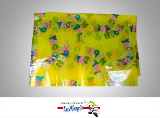[050134] PAPEL CELOFAN ESTAMPADO HAPPY BIRTHDAY B107-3; 50x70 CM AMARILLO UND MARCA ITECA