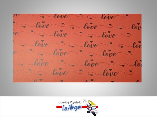 [PRP0132] PAPEL DE REGALO LOVE 66X46 CM ROJO  UND MARCA PAPURRI