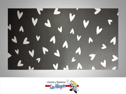 [PRP0139] PAPEL DE REGALO CORAZONES 66X46 CM PLATA/NEGRO UND MARCA PAPURRI