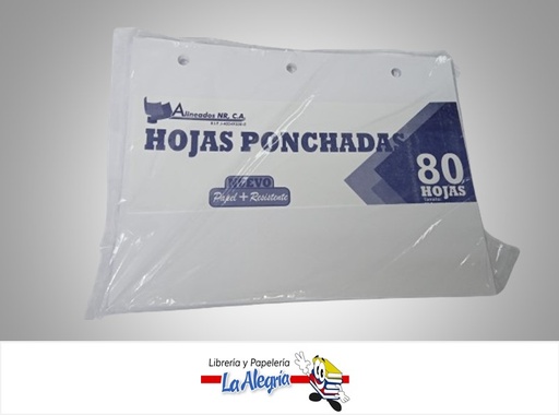 [HPMC80B] HOJA PONCHADA 1/2 CARTA BLANCA 80 HOJAS MARCA ALINEADOS PT