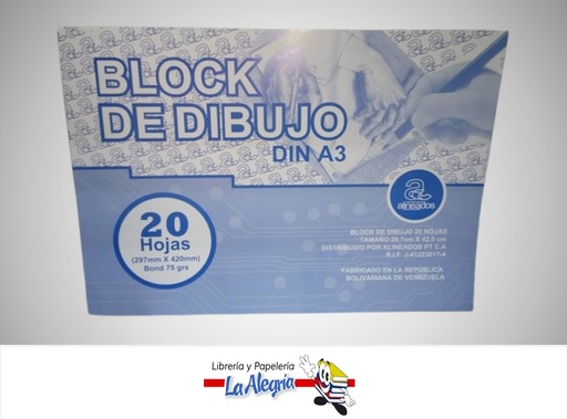 [BDEA320H] BLOCK DIBUJO ENCOLADO A3 42X29.7CM 20 HOJAS BOND 20 MARCA ALINEADOS PT