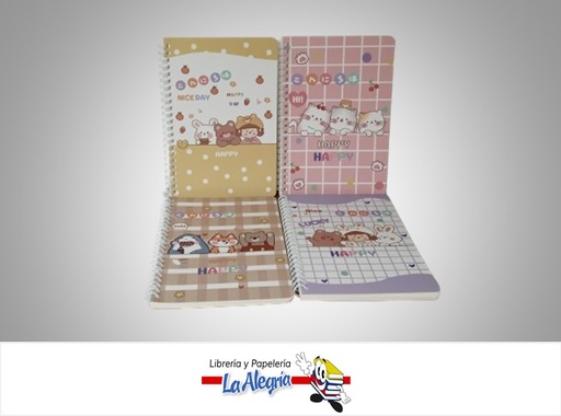 [6975409322319] LIBRETA ESPIRAL HAPPY 14.5X20.7CM 60 HOJAS MARCA MOKA