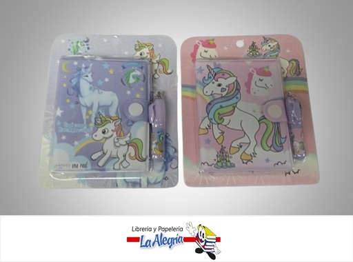 [6957859410334] LIBRETA DE NOTA MINI E-001 UNICORNIO CON BOLIGRAFO 8X10CM 40 HOJAS MARCA S/M