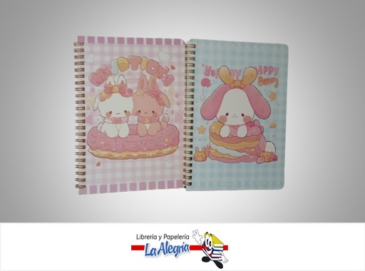 [6974766031704] LIBRETA ESPIRAL HAPPY HOUR BUNNY 60 HOJAS 1 LINEA 14X20.5 CM MARCA AUTUM CAPITAL