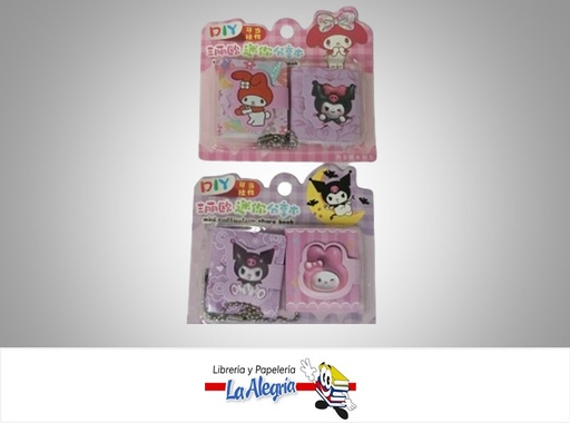 [6972625956502] LIBRETA DE NOTA MINI FX-0005 KUROMI Y MY MELODY 4X4.5 CM 48 HOJAS PAQ 2 UND MARCA DIY