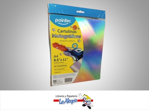 [7453010046941] CARTULINA HOLOGRAFICA 21.6X27.9CM PLATEADA PAQ 10 PZA MARCA POINTER