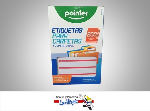 [7453038462532] ETIQUETAS PARA CARPETAS PN-8001-RD PAQ 200 UND ROJA MARCA POINTER