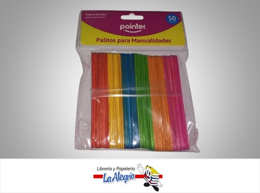 [7453010090616] PALETA MADERA 110X10MM MULTICOLOR PAQ 50 UND MARCA POINTER