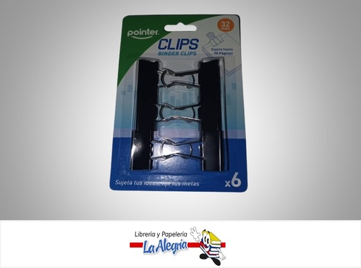 [7453078512655] BINDER CLIP DC32MM-6; 32MM PAQ 6 UND MARCA POINTER