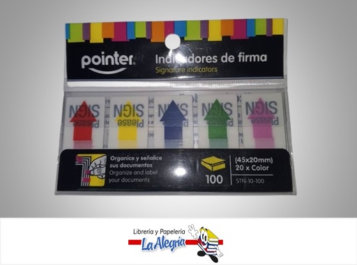 [7453038410021] INDICADORES DE FIRMA FLECHA STN-10-100;  2X4.5CM PAQ 100 UND MARCA POINTER
