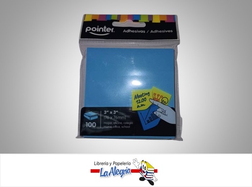[7450210001558] NOTAS ADHESIVAS 76MMX76MM 100 HOJAS AZUL MARCA POINTER