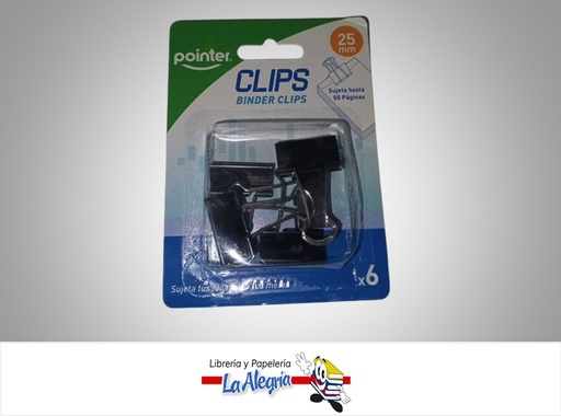 [7453010011581] BINDER CLIP DC25MM-6 25MM PAQ 6 UND MARCA POINTER