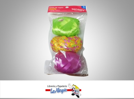 [7453086118818] CINTA DE REGALO RIZADA PAQ 3 UND MARCA BAMBARY