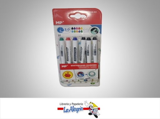 [8435464231554] MARCADOR PIZARRA CON BORRADOR PE128-03 2.0MM 12 COLORES MARCA MP