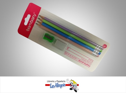 [7453086110003] LAPIZ DE GRAFITO HB HEXAGONAL 205-1005/004; CON SACAPUNTA Y BORRADOR PAQ 4 UND PASTEL MARCA BAMBARY