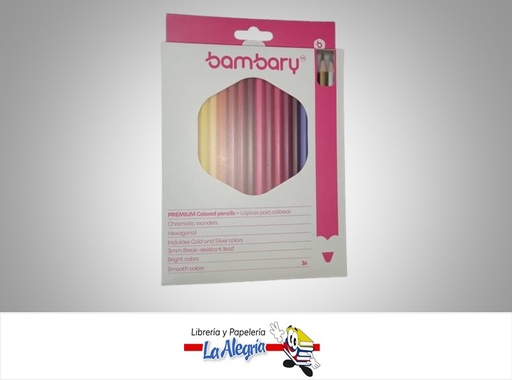 [7453086111635] LAPICES DE COLORES HEXAGONALES 205-1505/107 36 COLORES INCLUYE DORADO Y PLATEADO MARCA BAMBARY