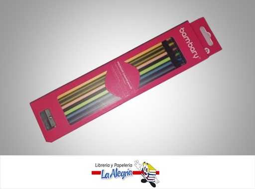 [7453086110102] LAPICES DE COLORES HEXAGONALES 205-1505/110 6 COLORES PASTEL CON SACAPUNTA MARCA BAMBARY