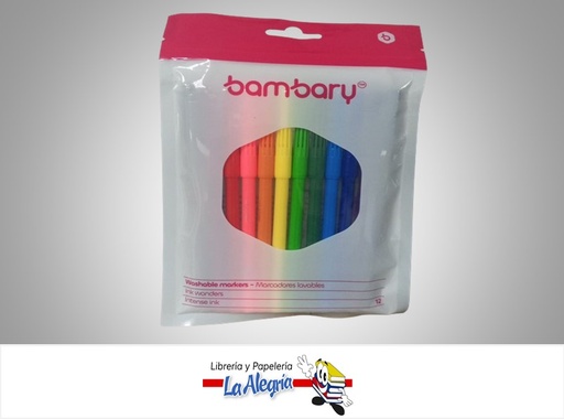 [7453086116586] MARCADOR LAVABLE PUNTA FINA REDONDOS 205-2510/302 12 COLORES MARCA BAMBARY