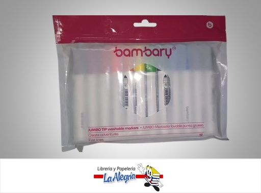 [7453086101414] MARCADOR LAVABLE PUNTA GRUESA REDONDOS JUMBO 205-2515/304 12 COLORES MARCA BAMBARY