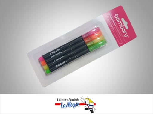 [7453086110027] RESALTADOR BISELADO 205-3010/002 PAQ 4 COLORES NEON INTENSO MARCA BAMBARY