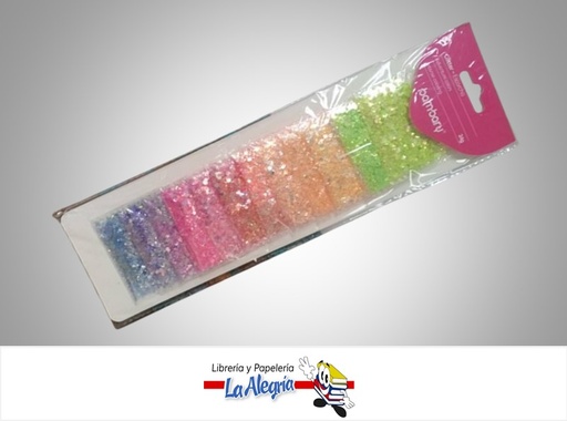 [7453086110195] ESCARCHA EN SOBRE 390-0180/004 COLOR SURTIDO RESPLANDECIENTE PAQ 10 UND MARCA BAMBARY