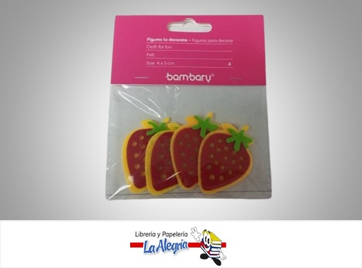 [7453086103142] FIGURA DECORATIVA FIELTRO FRESAS 390-4510/008 PAQ 4 UND MARCA BAMBARY
