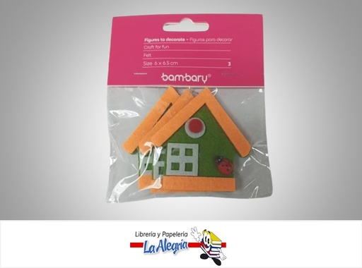 [7453086103135] FIGURA DECORATIVA FIELTRO CASAS 390-4510/011 PAQ 3 UND MARCA BAMBARY