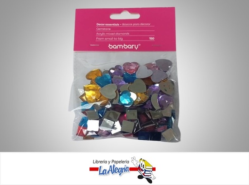 [7453086103081] SET DE MANUALIDADES ACRILICOS 390-4510/014 DIAMANTE Y CORAZONES PAQ 150 UND MARCA BAMBARY