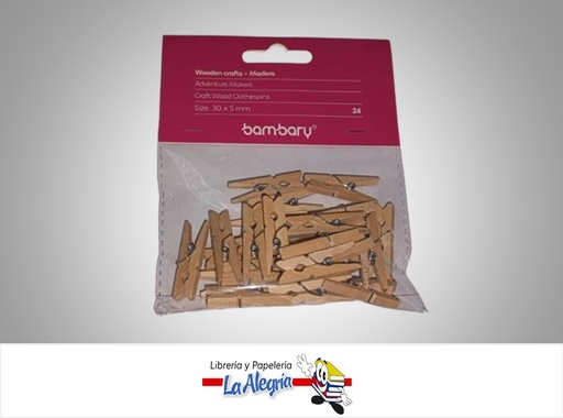 [7453086114872] PINZA MADERA NATURAL 324-1511/740 5 CM 24 UNIDADES MARCA BAMBARY