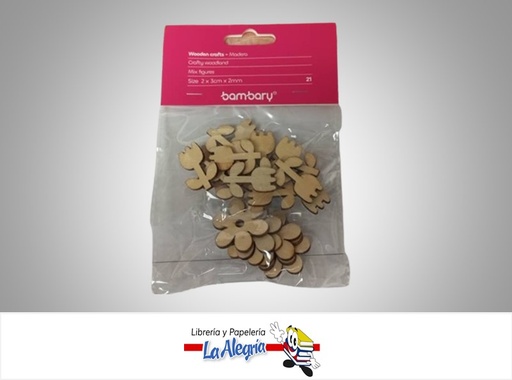 [7453086101667] FIGURA DE MADERA FLORES 324-1513/001 PAQ 21 PZA  MARCA BAMBARY
