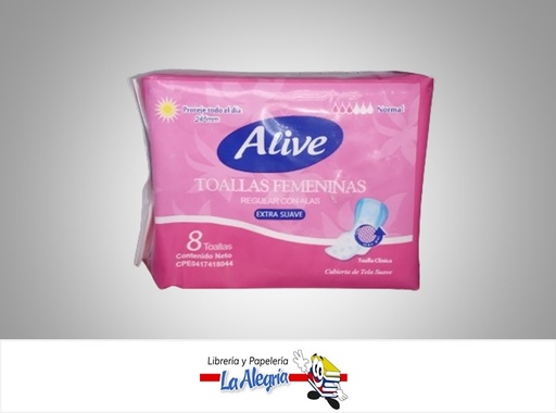 [7597257002305] TOALLAS SANITARIAS DIA PAQUETE 8U MARCA ALIVE