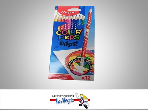[3154148328124] LAPICES DE COLORES BORRABLES 832812 COLOR´PEPS OOPS! 12 COLORES MARCA MAPED