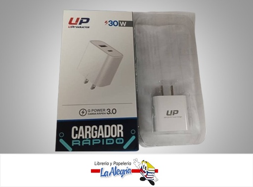 [606110089906] CARGADOR RAPIDO CON PUERTO TIPO C Y USB 30W MARCA UPRODUCTS