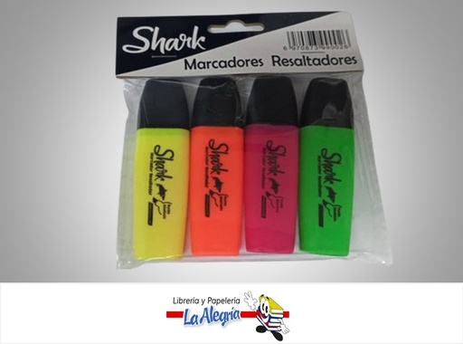 [6970873990026] RESALTADOR BISELADO PAQ 4 COLORES MARCA SHARK