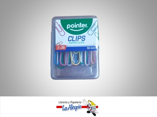[7453078525396] CLIPS SUJETA PAPEL DE 50MM DE COLORES X30 PIEZAS BXCP-50MM MARCA POINTER